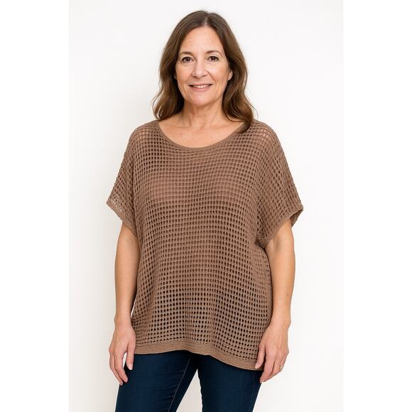 CHICOS Khaki Tan Linen Cotton Crochet Woven Pullover Blouse Top‎ Size 3 / XL - Picture 1 of 9